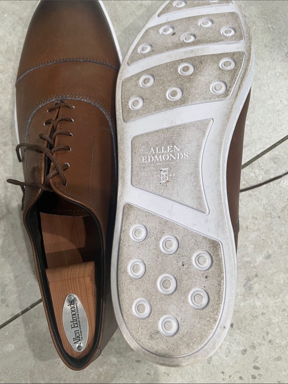 Allen Edmonds Brown Leather Derby with White Rubber Sole
